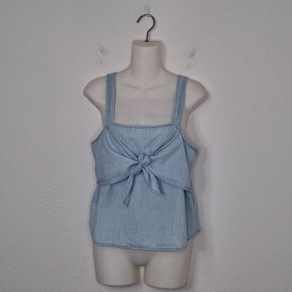 Madewell Denim Tank Top Sz 8P Tie Front 100% Cotton Boho Coastal Beach Cowgirl - Picture 1 of 11